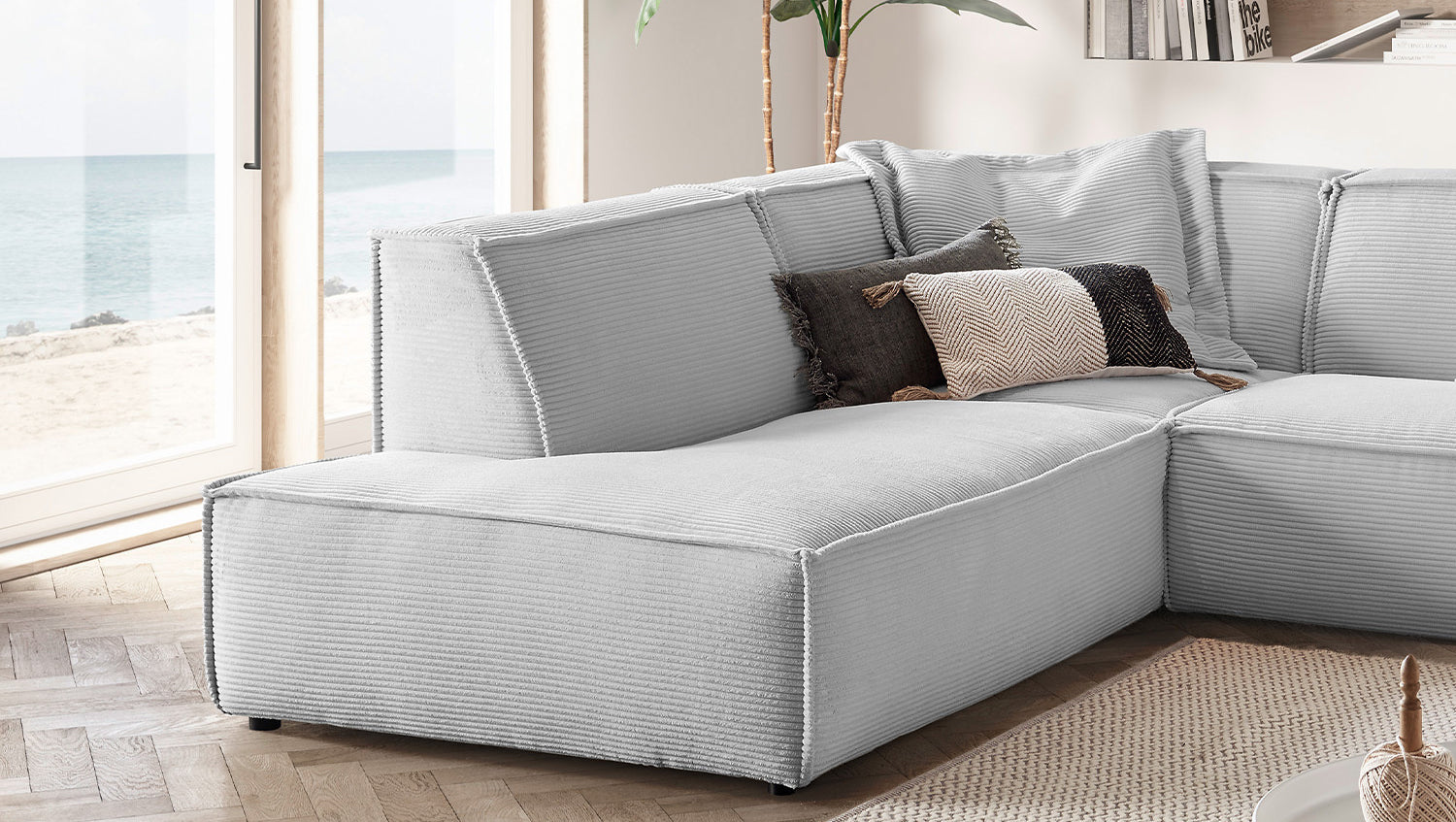 KAWOLA Sofa SAMU Ecksofa Cord hellgrau