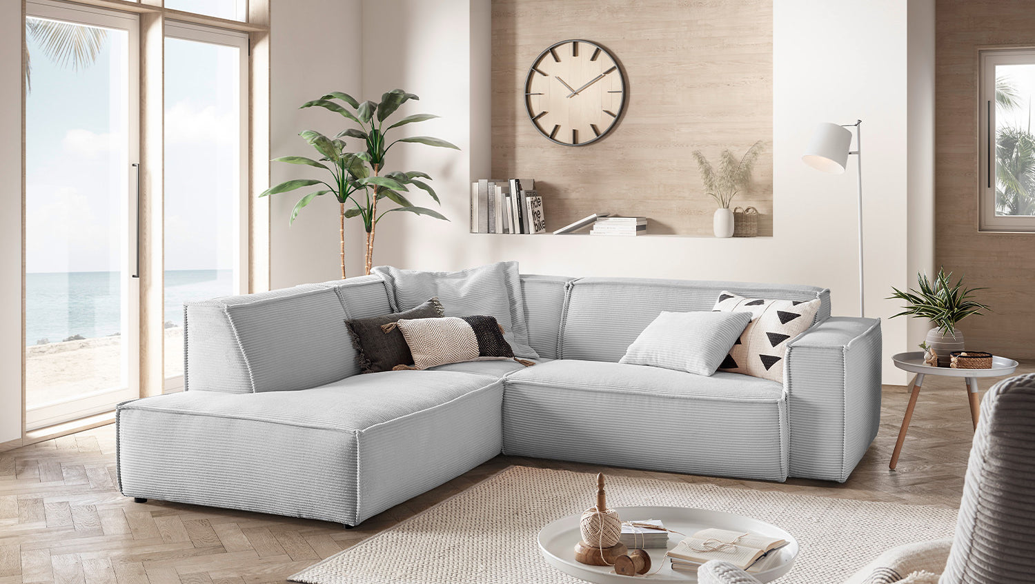 KAWOLA Sofa SAMU Ecksofa Cord hellgrau, Links