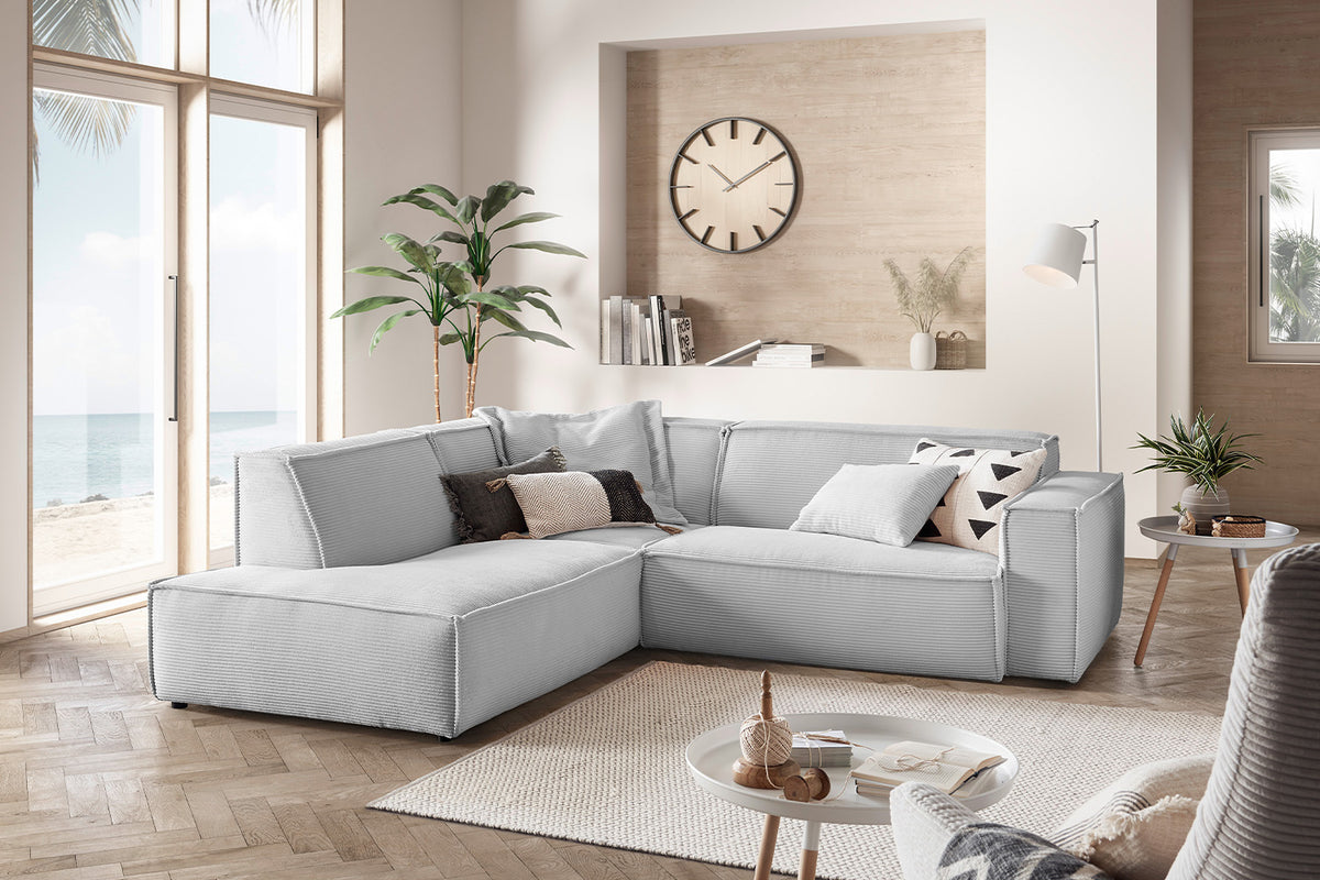 KAWOLA Sofa SAMU Ecksofa Cord hellgrau, Links