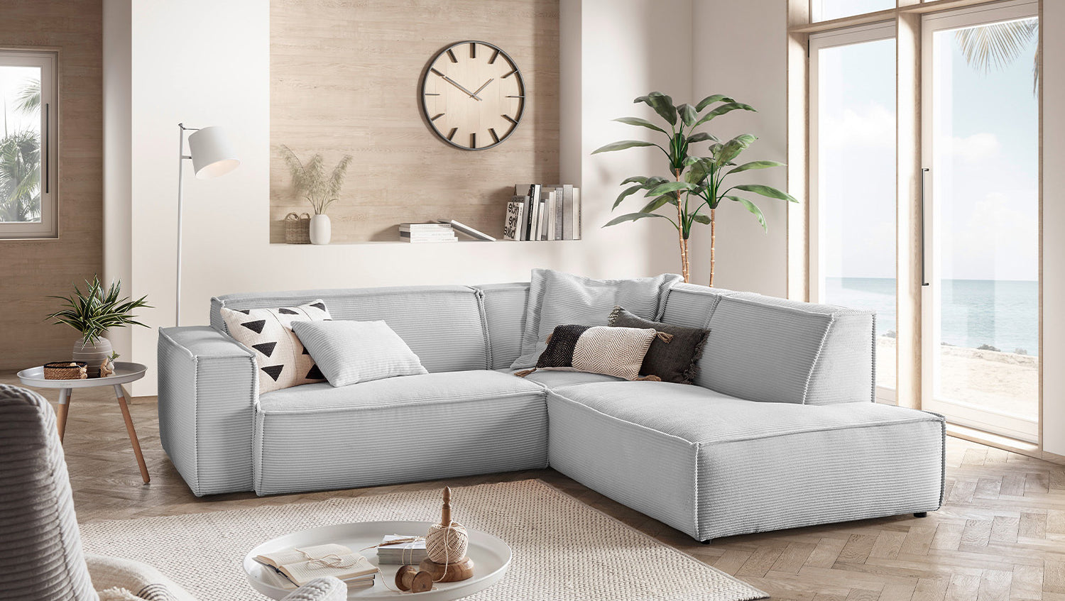 KAWOLA Sofa SAMU Ecksofa Cord hellgrau, Rechts