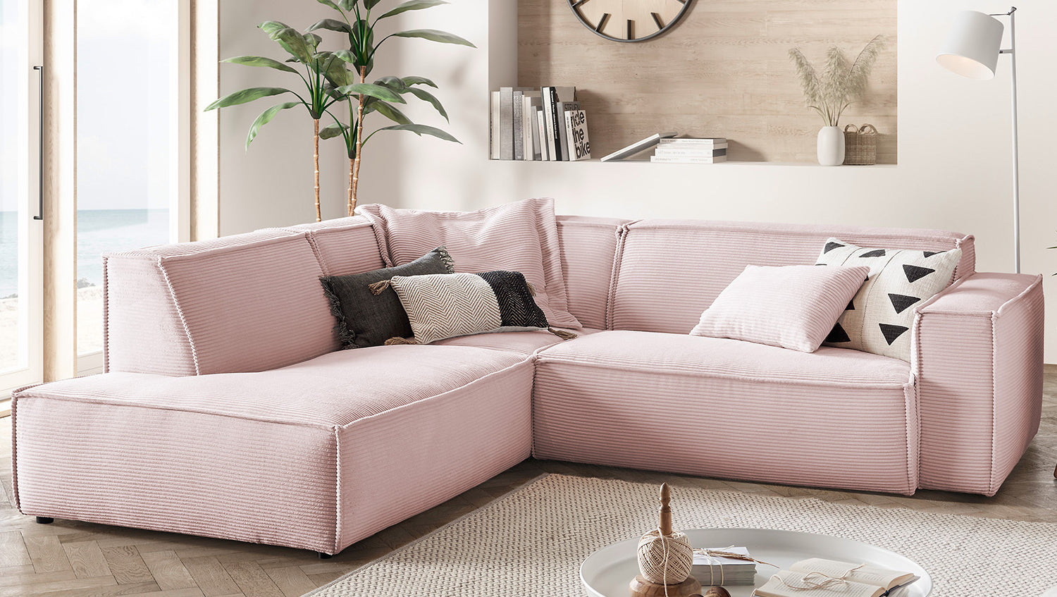 KAWOLA Sofa SAMU Ecksofa Cord rosa