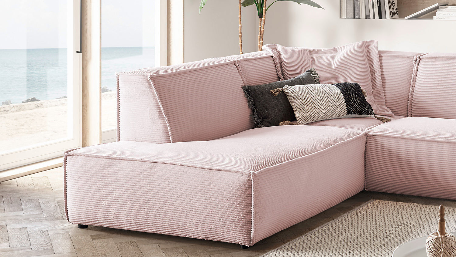 KAWOLA Sofa SAMU Ecksofa Cord rosa