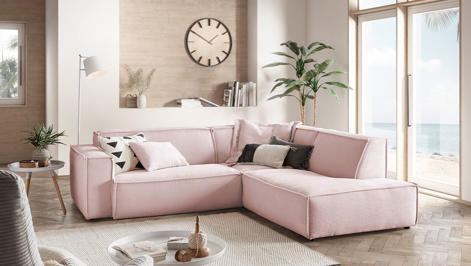 KAWOLA Sofa SAMU Ecksofa Cord rosa, Rechts