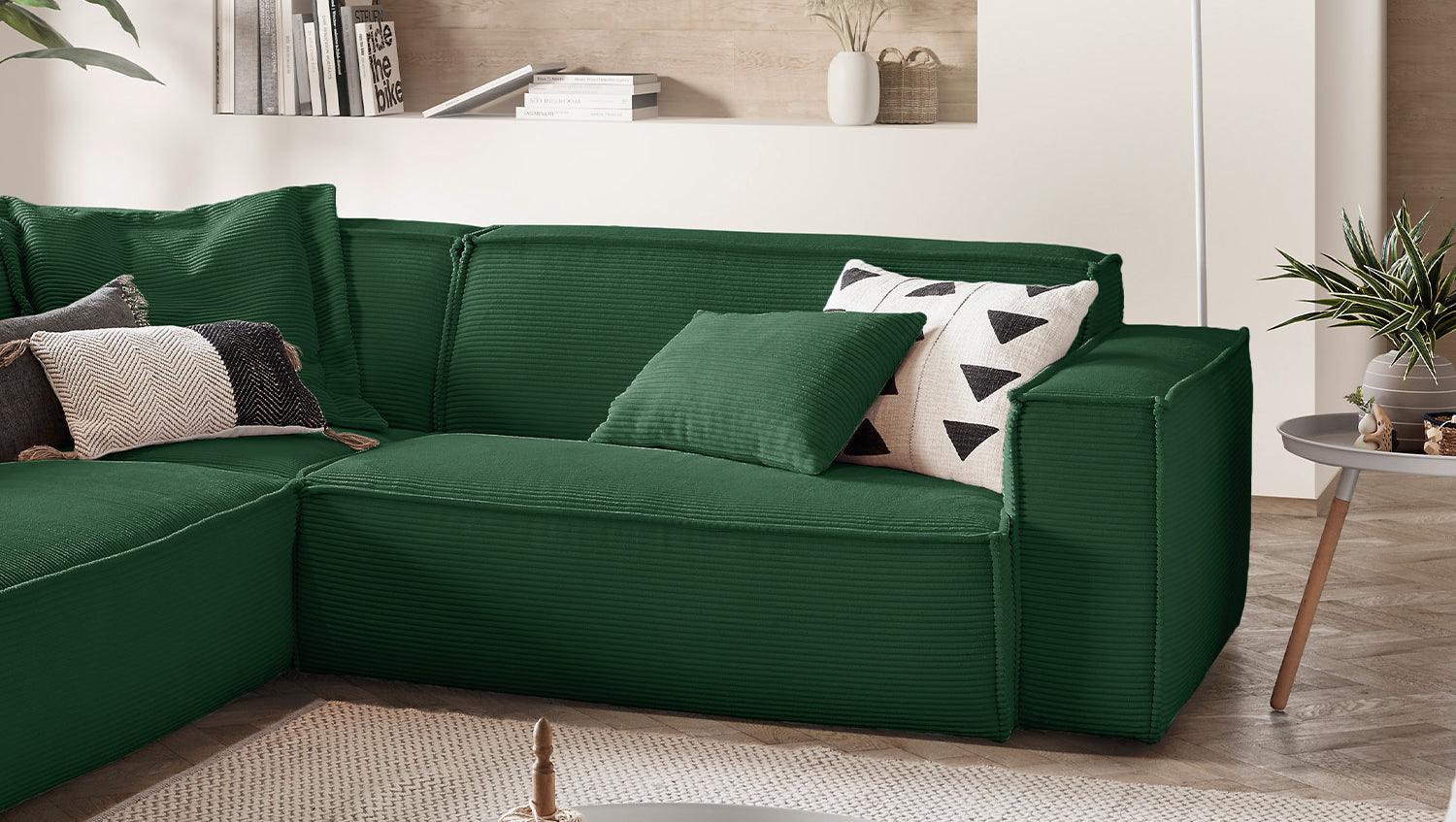 KAWOLA Sofa SAMU Ecksofa Cord smaragd