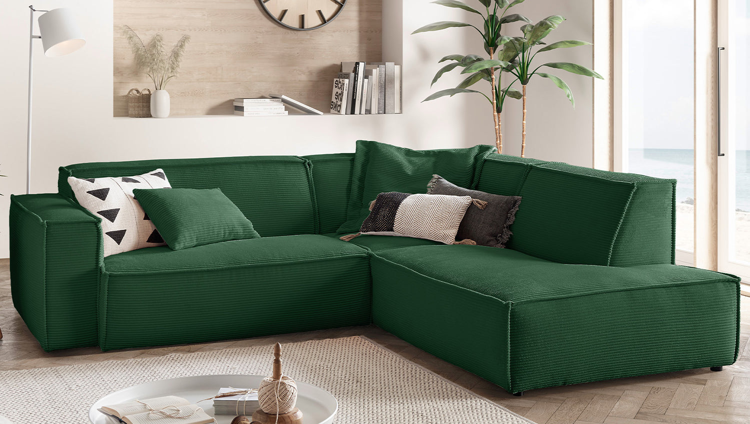 KAWOLA Sofa SAMU Ecksofa Cord smaragd
