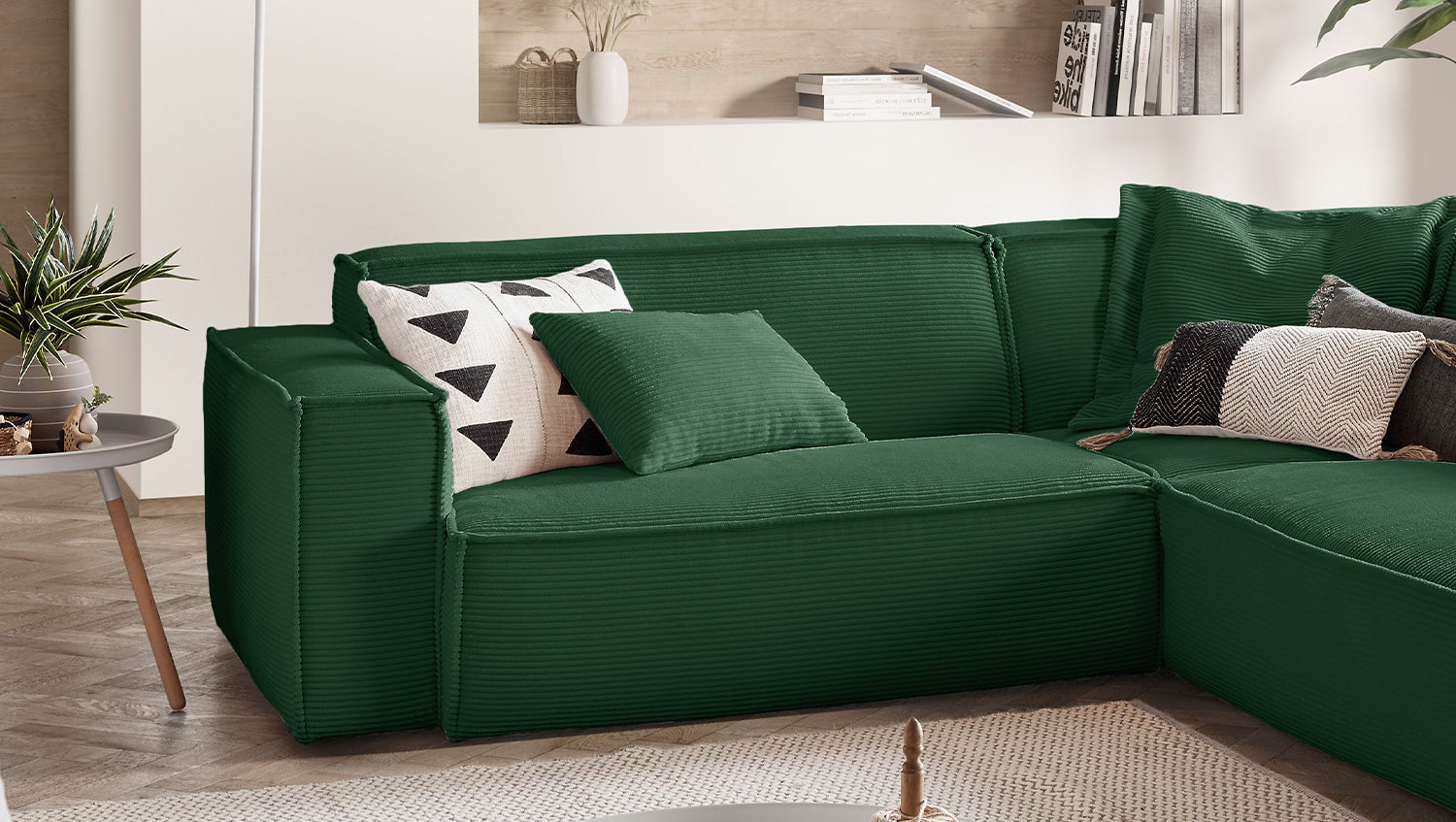 KAWOLA Sofa SAMU Ecksofa Cord smaragd