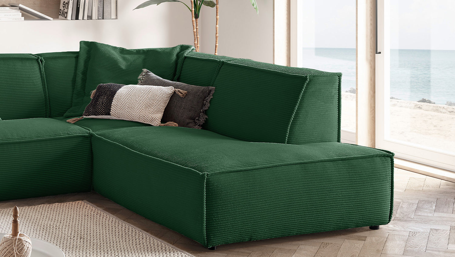 KAWOLA Sofa SAMU Ecksofa Cord smaragd