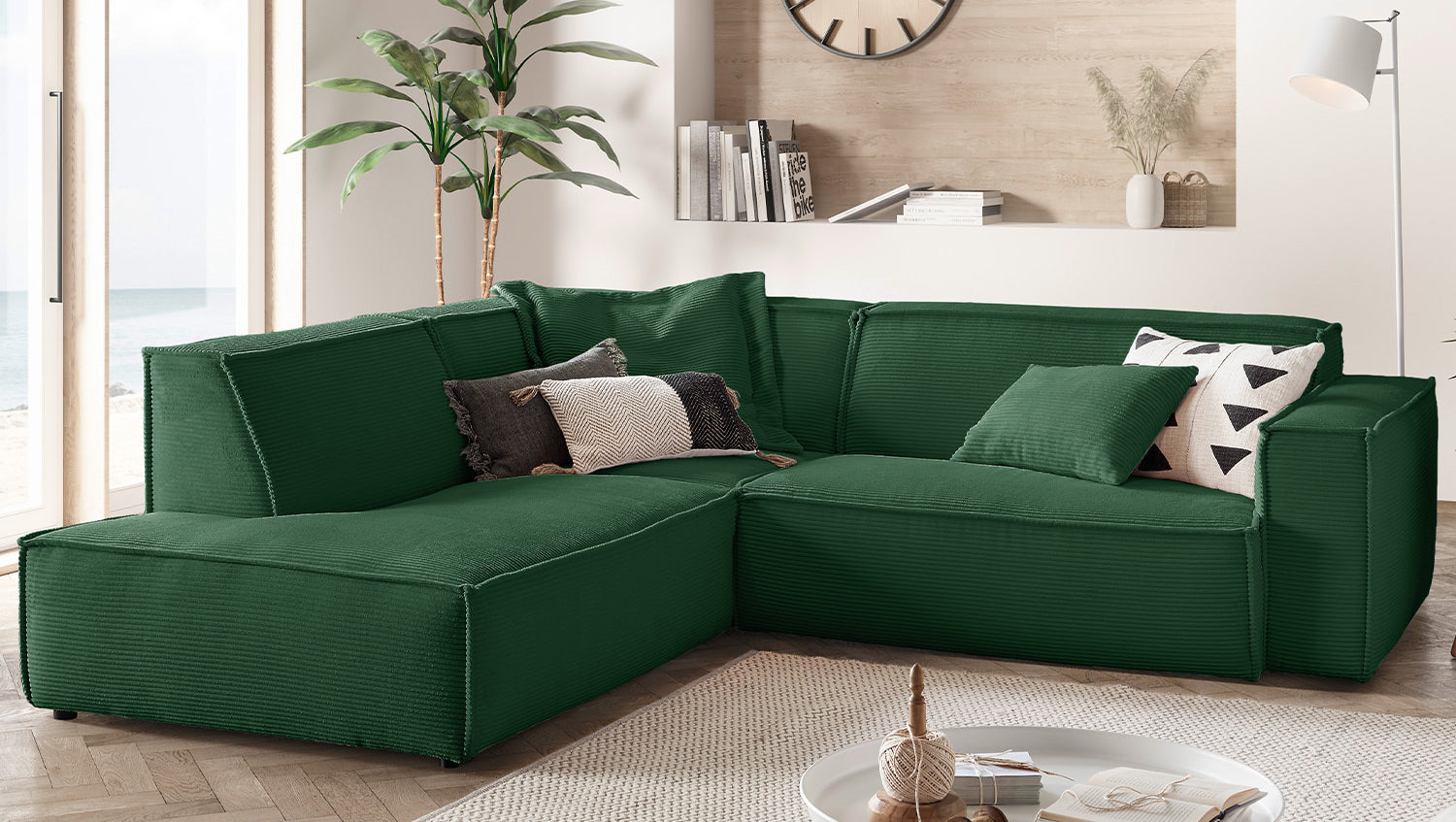 KAWOLA Sofa SAMU Ecksofa Cord smaragd