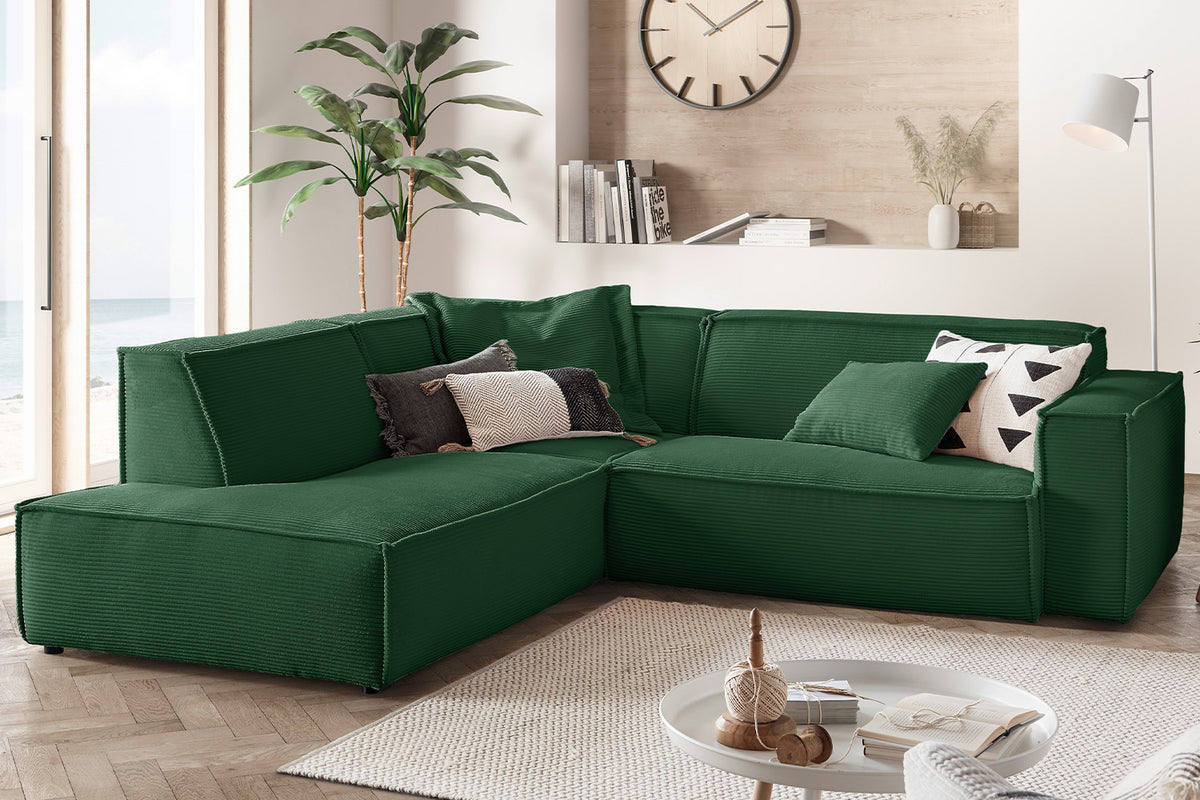 KAWOLA Sofa SAMU Ecksofa Cord smaragd