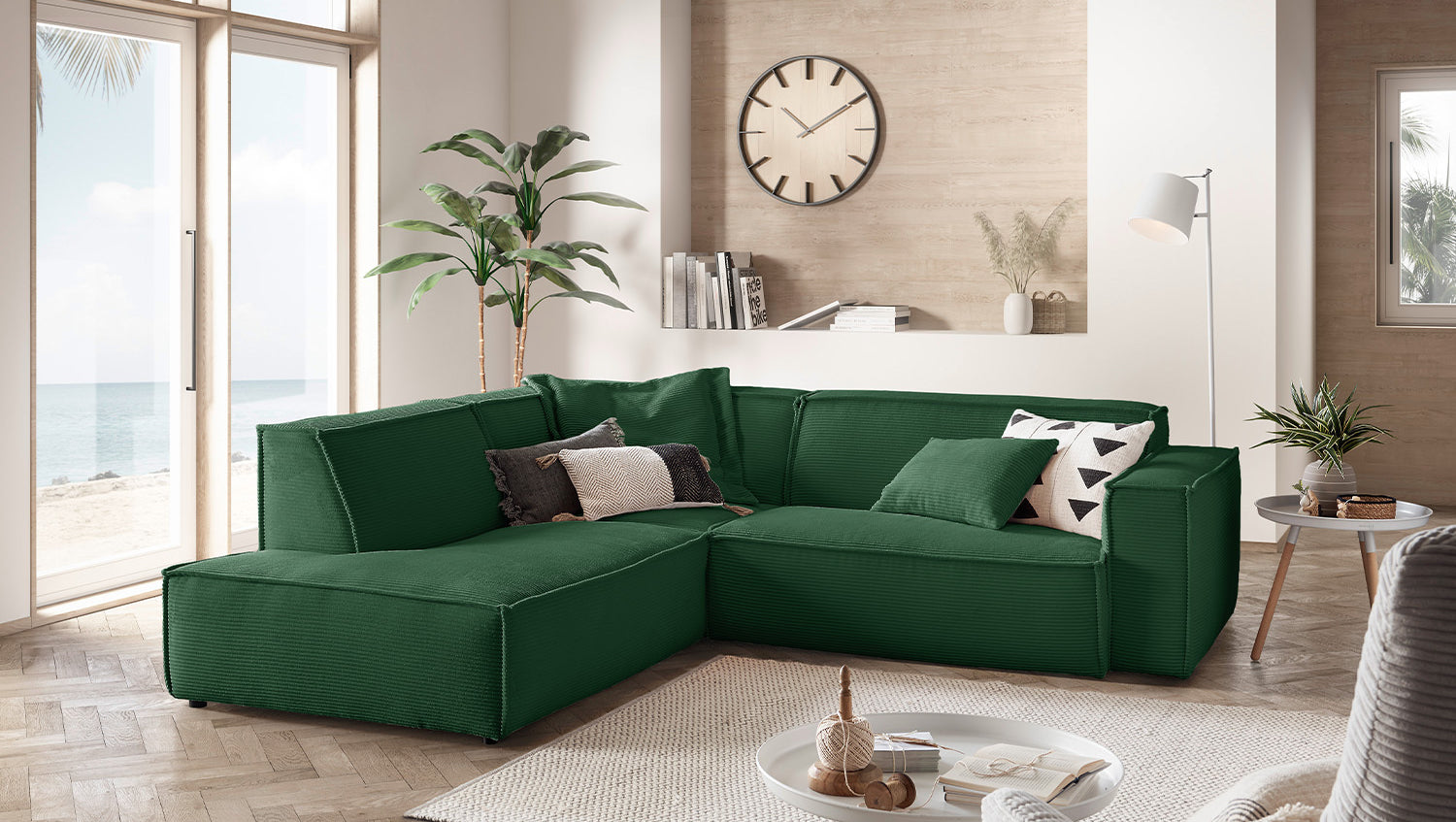 KAWOLA Sofa SAMU Ecksofa Cord smaragd, Links
