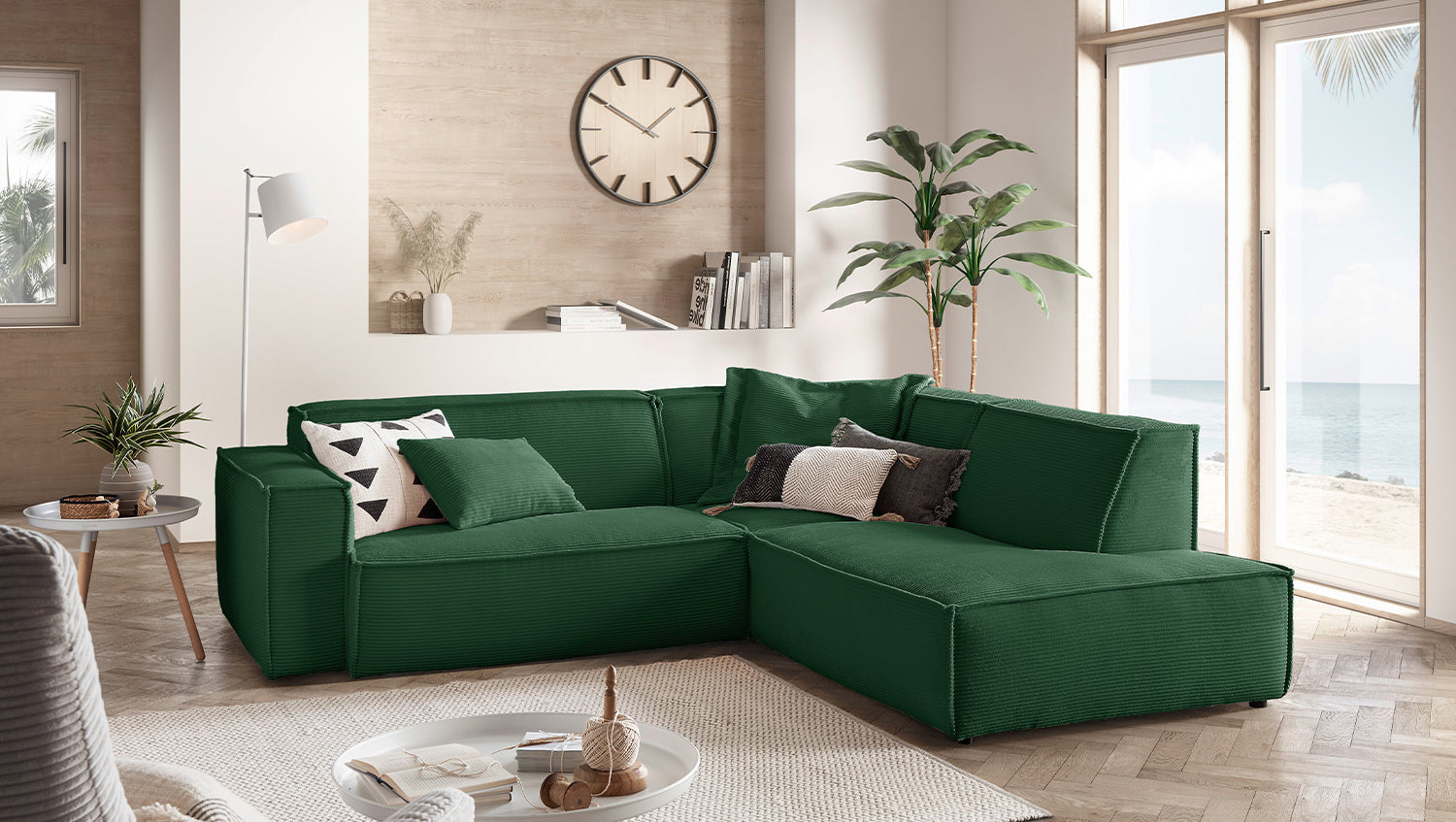 KAWOLA Sofa SAMU Ecksofa Cord smaragd, Rechts