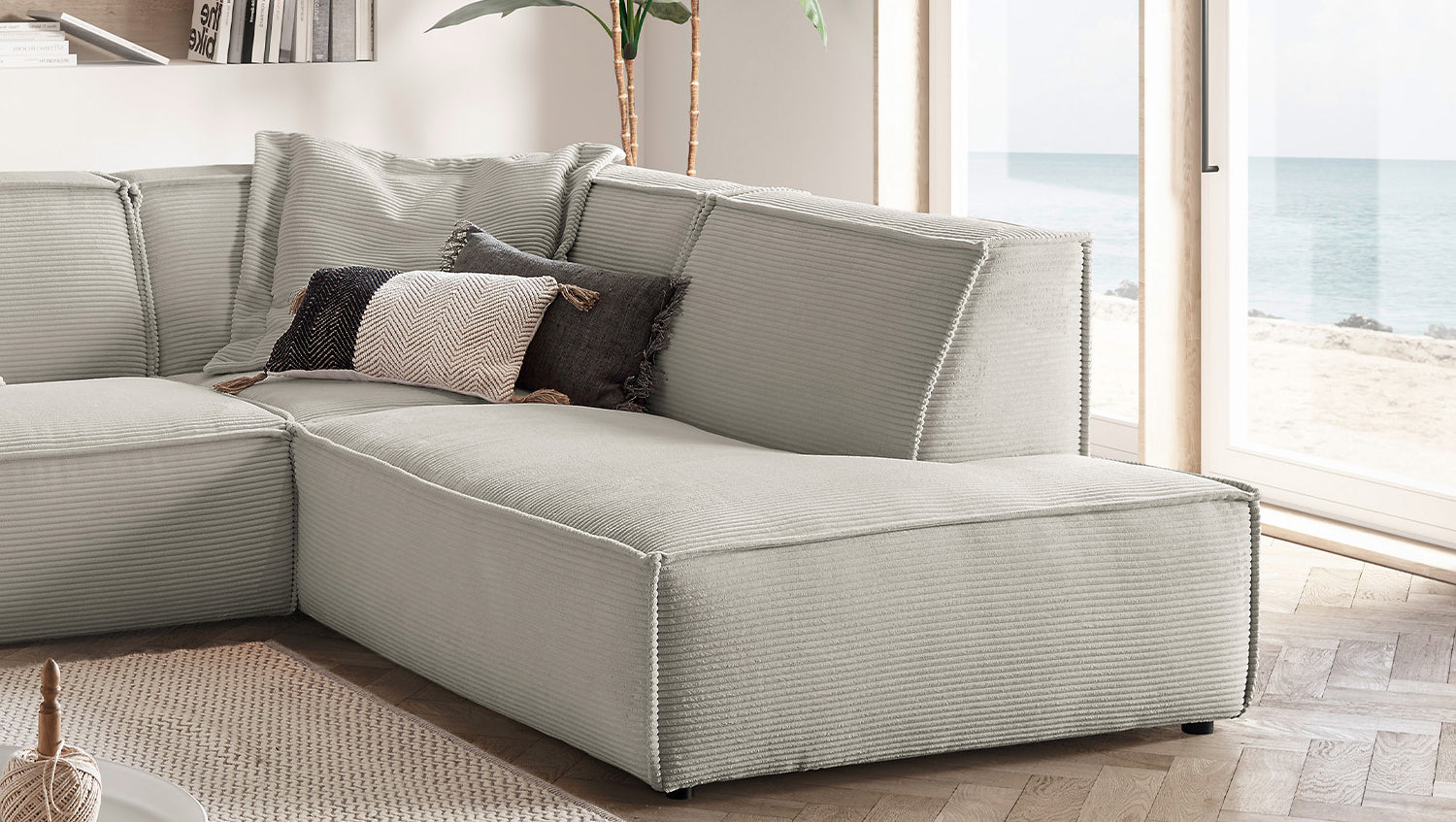 KAWOLA Sofa SAMU Ecksofa Cord steingrau