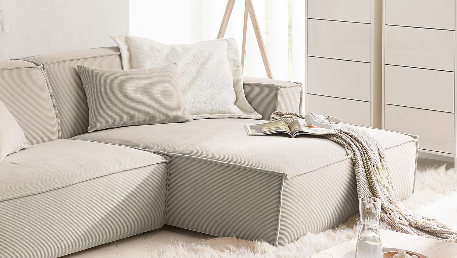 KAWOLA Sofa SAMU Ecksofa Feincord beige