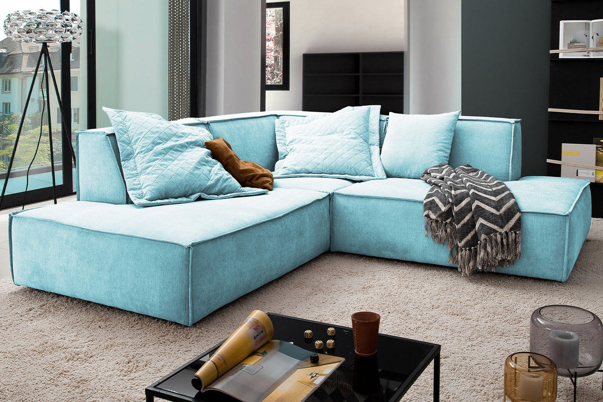 KAWOLA Sofa SAMU Ecksofa Stoff hellblau