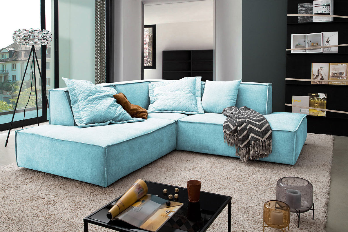 KAWOLA Sofa SAMU Ecksofa Stoff hellblau, Links