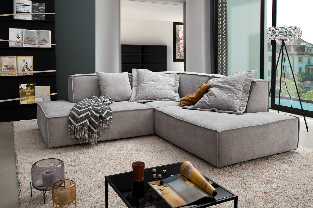KAWOLA Sofa SAMU Ecksofa Stoff silber, Rechts