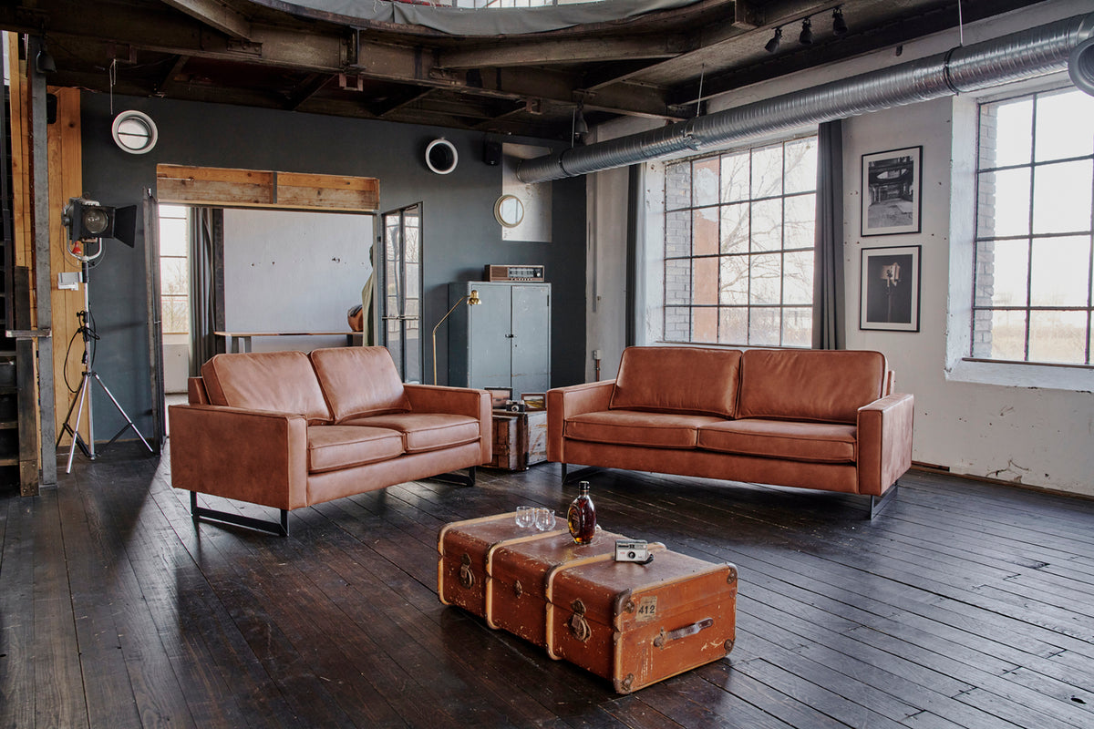 KAWOLA Sofa VILNIUS Lederfaserstoff cognac