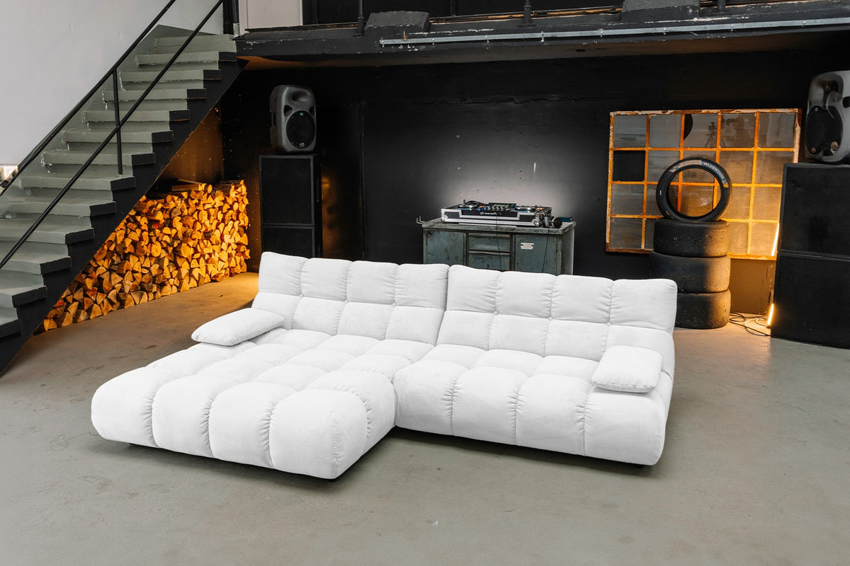 KAWOLA Sofa VIVIEN Ecksofa Feincord weiß