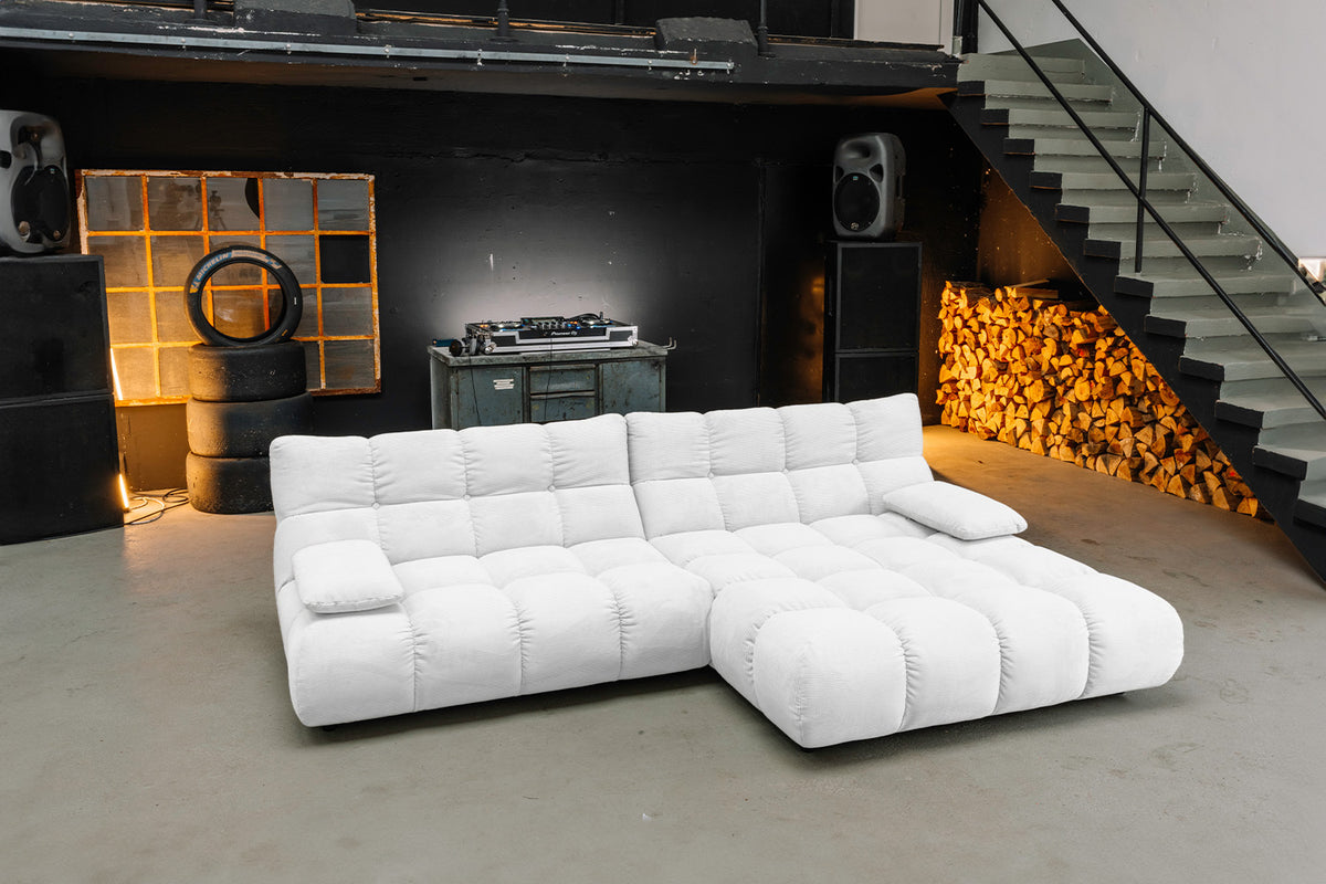 KAWOLA Sofa VIVIEN Ecksofa Feincord weiß
