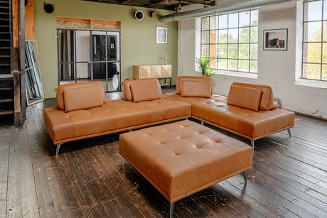 KAWOLA Sofa WIOLO Ecksofa Leder mit Hocker cognac