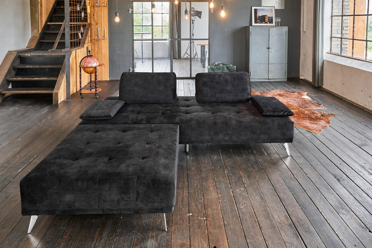 KAWOLA Sofa WIOLO Schlafsofa Daybed mit Hocker velvet anthrazit