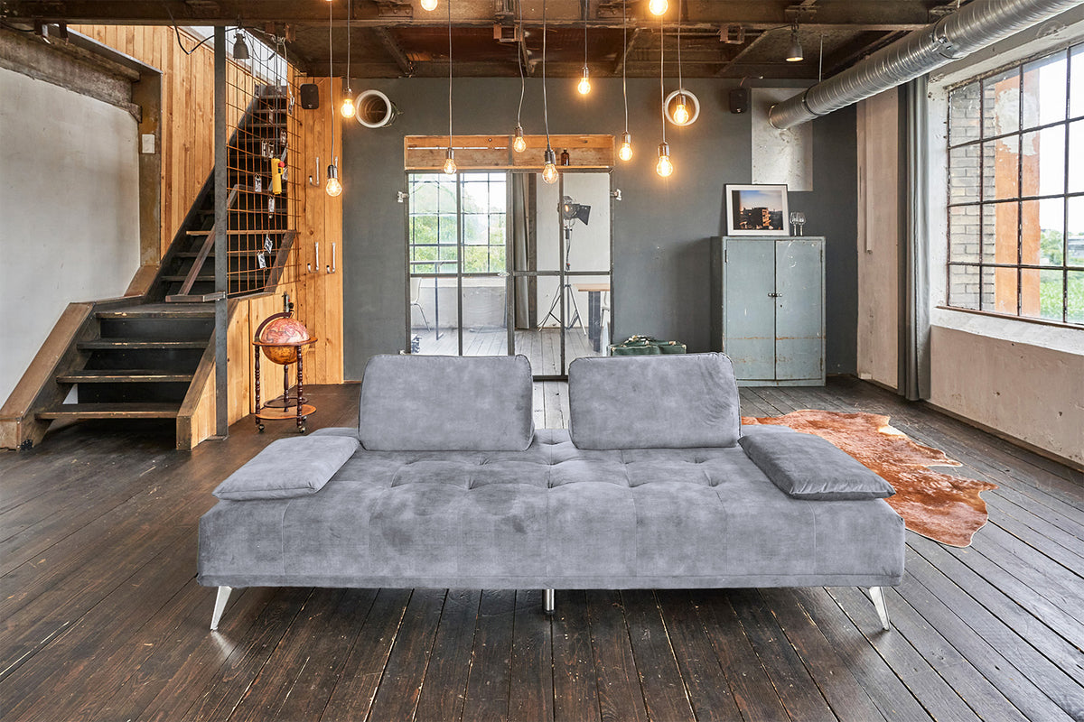 KAWOLA Sofa WIOLO Schlafsofa Daybed velvet grau