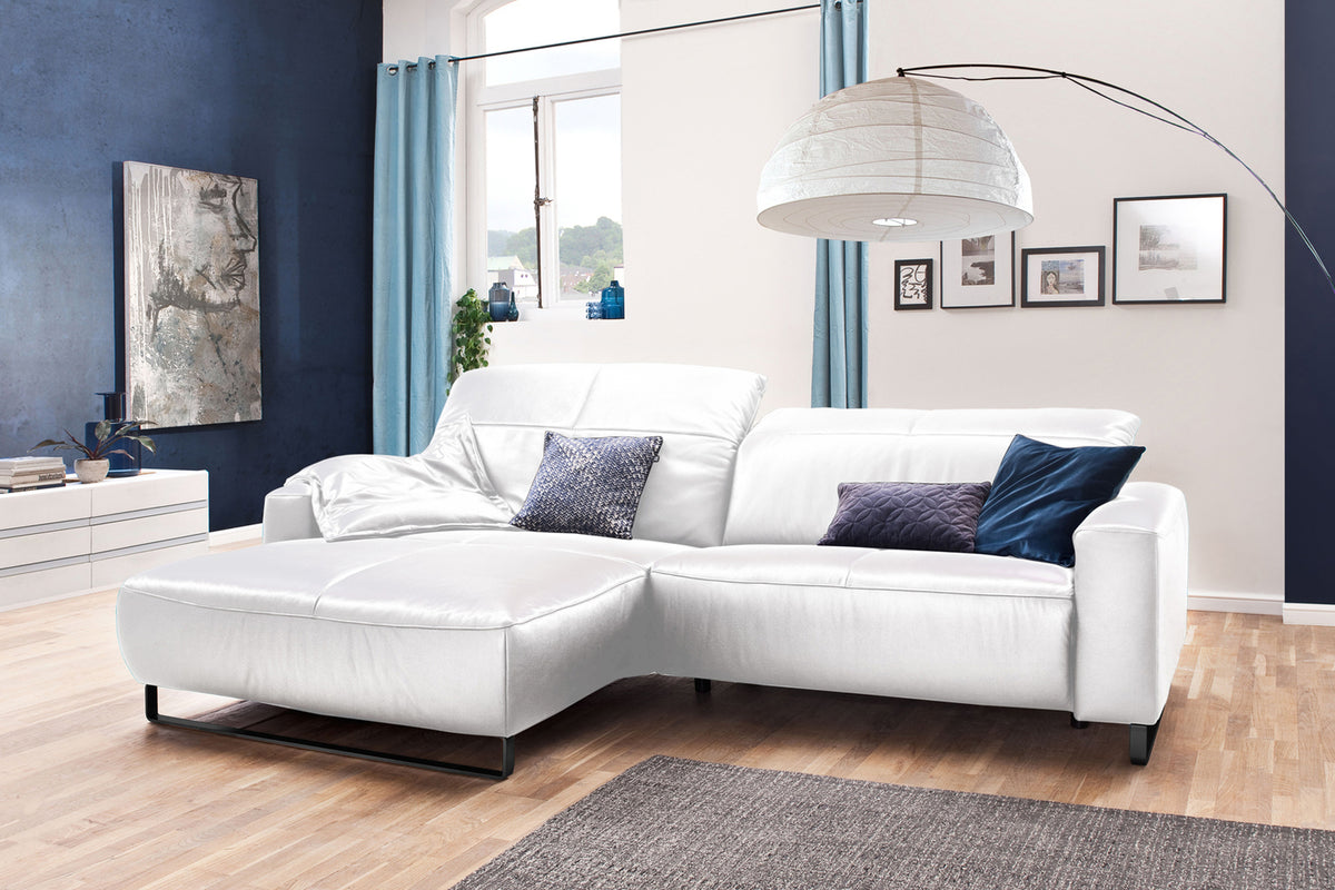 KAWOLA Sofa YORK Leder Recamiere white, Links, Schwarz, Relaxfunktion