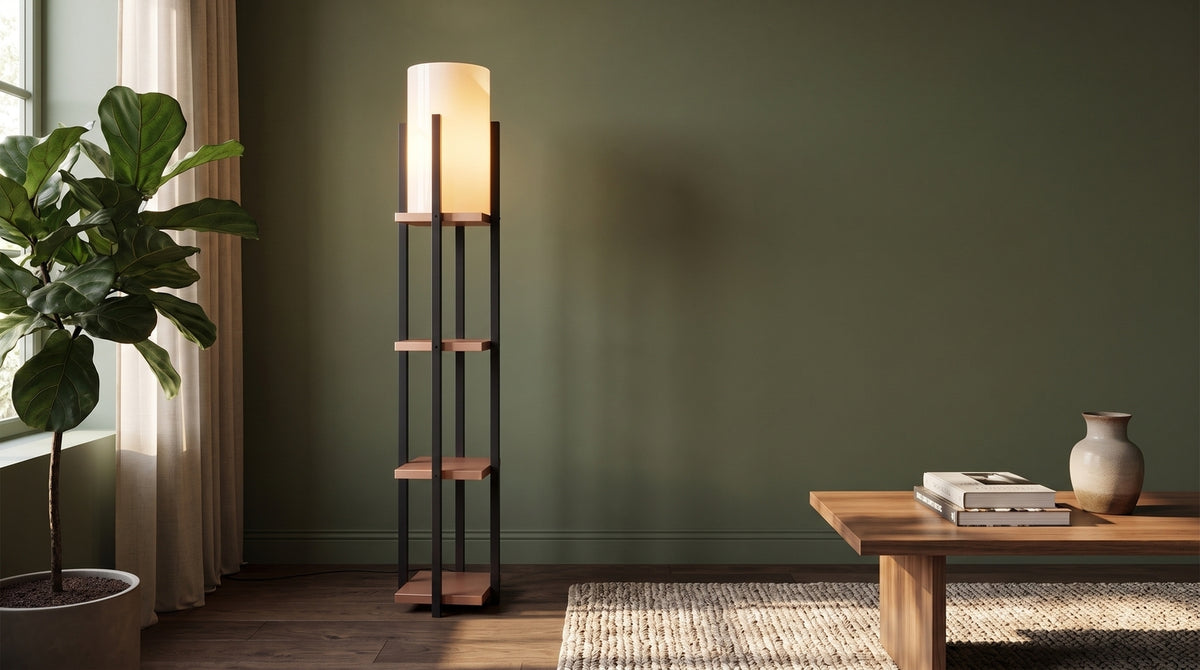 KAWOLA Stehlampe AMARIS Stoff schwarz kupfer