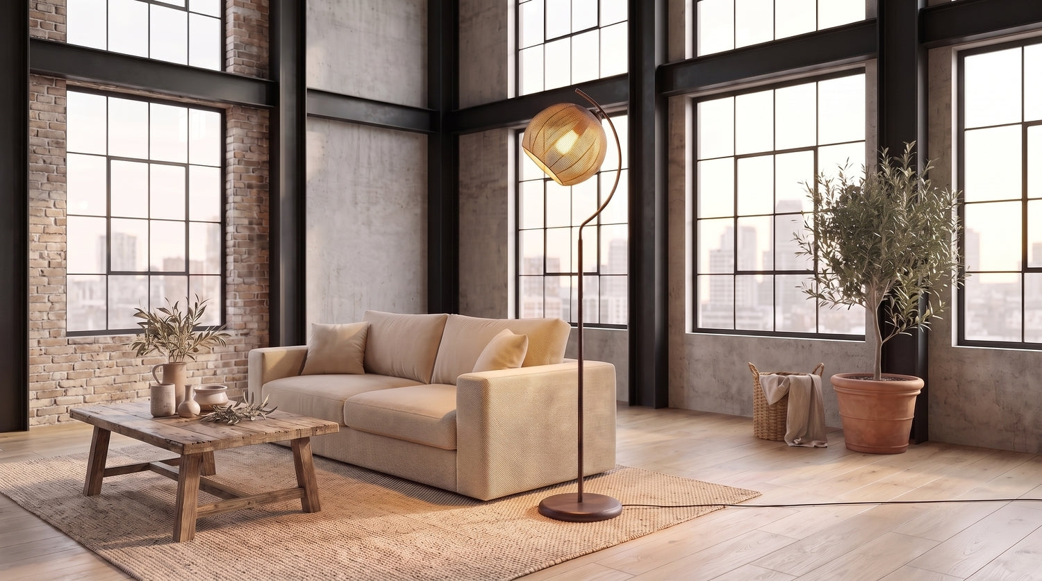 KAWOLA Stehlampe VESUVIA Jute vintage bronze