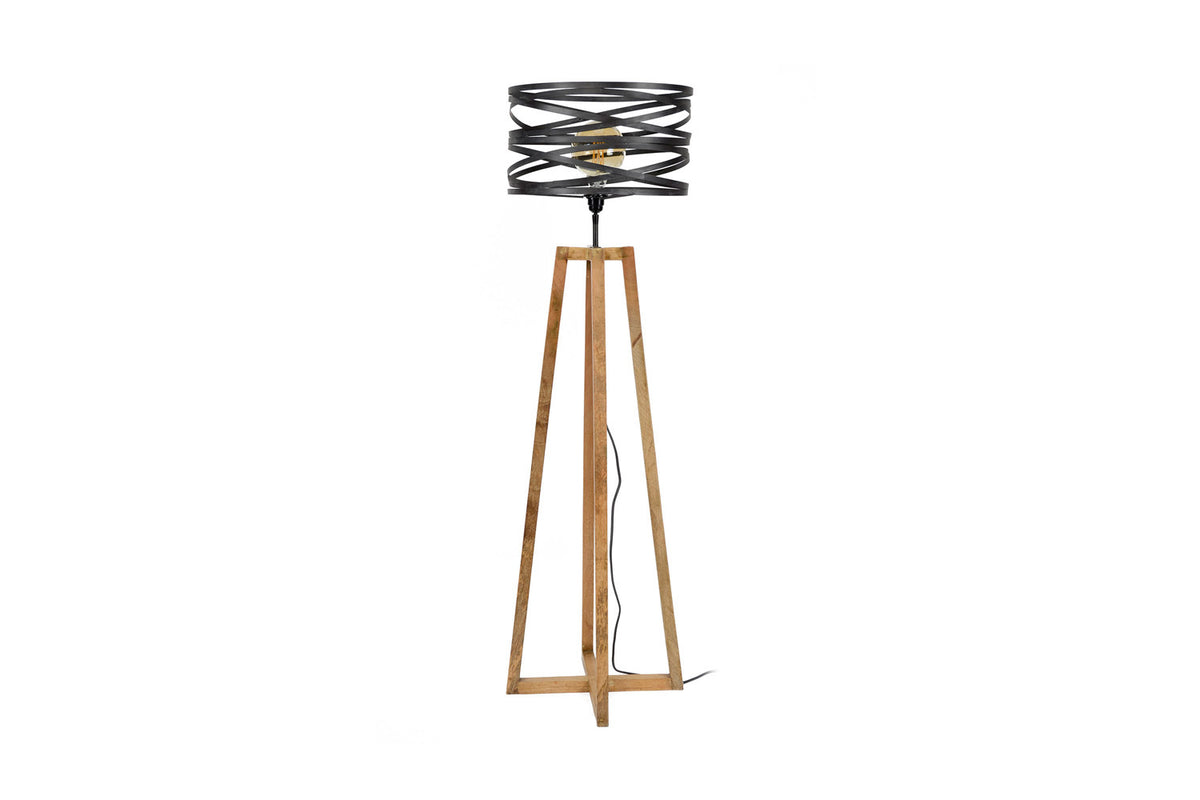 KAWOLA Stehleuchte DALIAN Stehlampe Holz/Metall schwarz