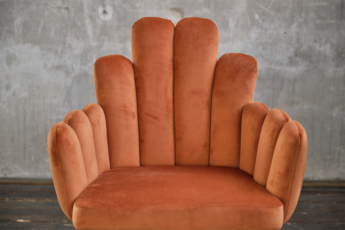 KAWOLA Stuhl FREJA Esszimmerstuhl Velvet orange Fuß gold