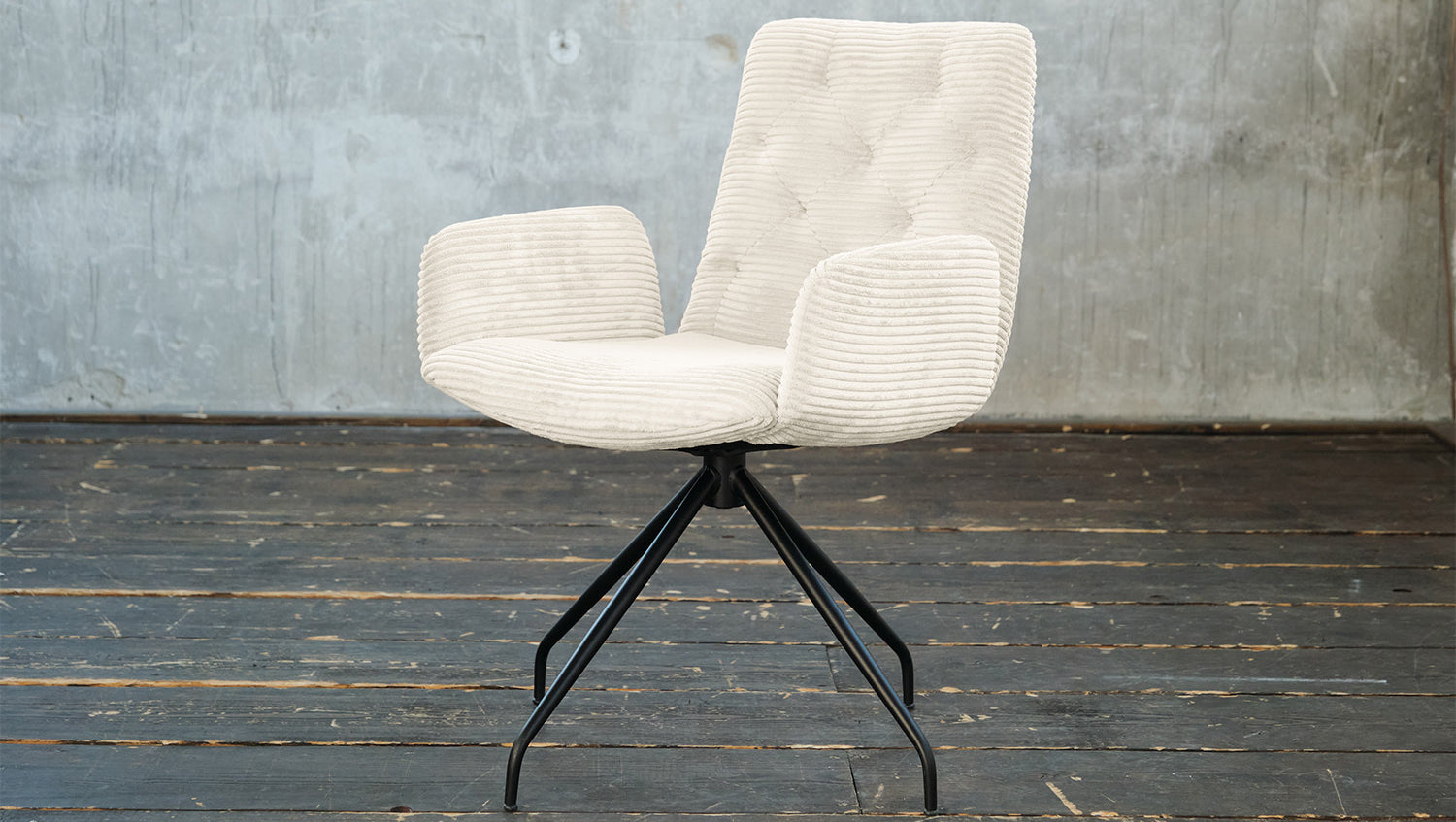 KAWOLA Stuhl NEW CHARME Drehstuhl Esszimmersessel Cord cremeweiß