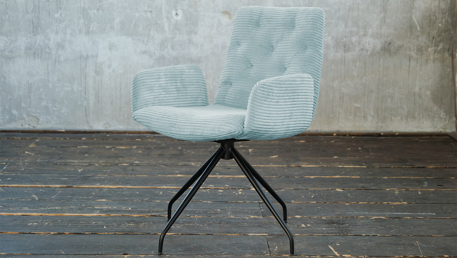 KAWOLA Stuhl NEW CHARME Drehstuhl Esszimmersessel Cord hellblau