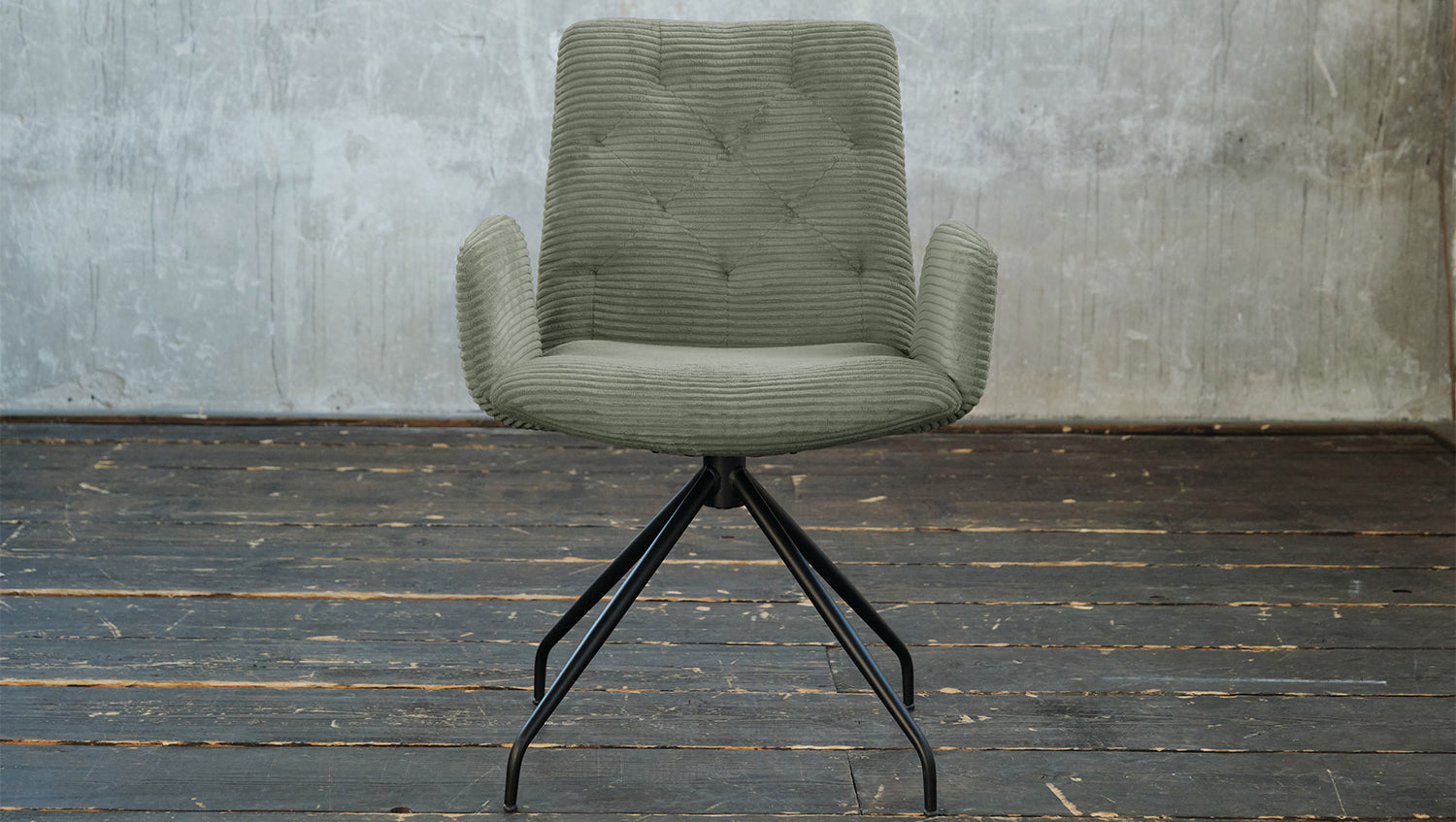 KAWOLA Stuhl NEW CHARME Drehstuhl Esszimmersessel Cord olivgrün