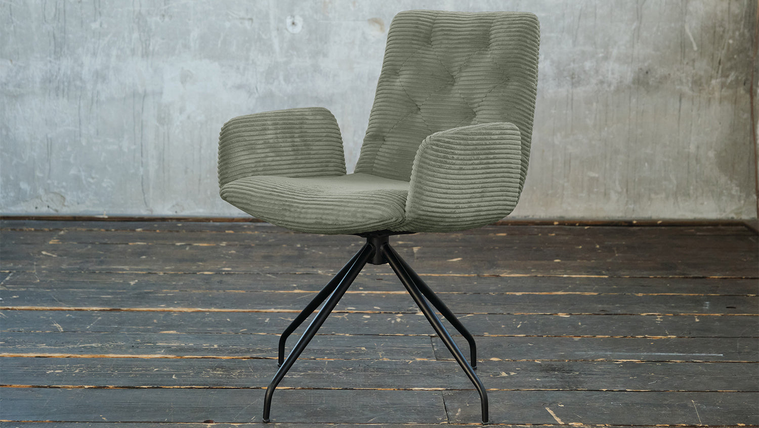 KAWOLA Stuhl NEW CHARME Drehstuhl Esszimmersessel Cord olivgrün