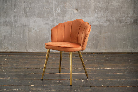 KAWOLA Stuhl SALLY Esszimmerstuhl Velvet orange Fuß gold