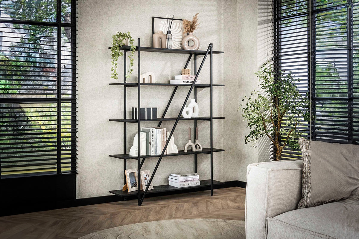 KAWOLA Wandregal PEARA 140 cm MDF-Holz schwarz 5 Stufig