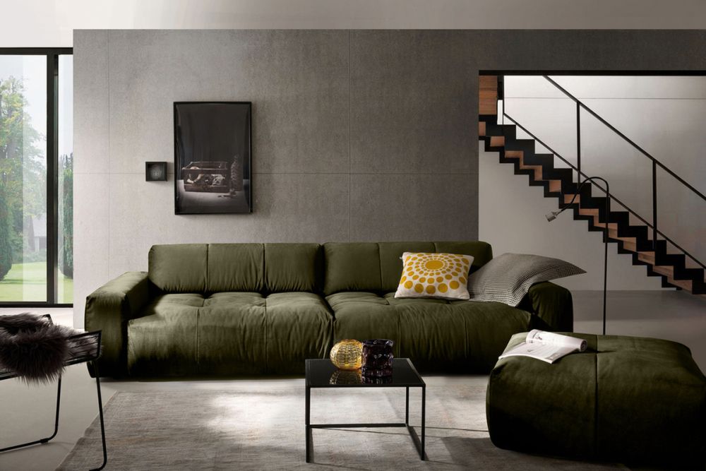 KAWOLA Big Sofa PALACE 3-Sitzer mit Sitztiefenverstellung Velvet oliv