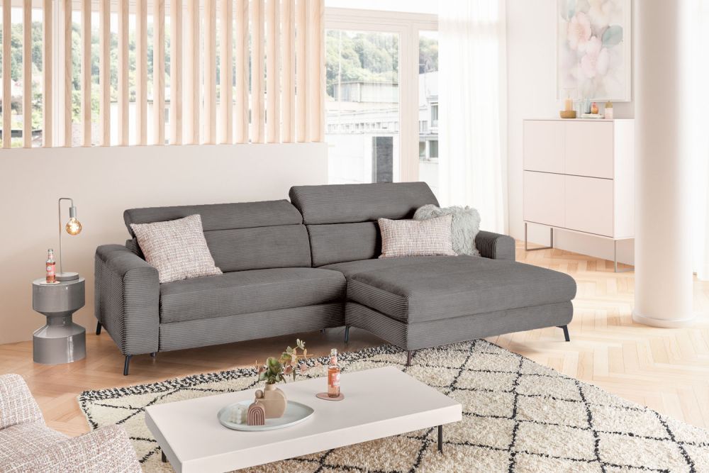 KAWOLA Sofa LAISKA Ecksofa Cord grau