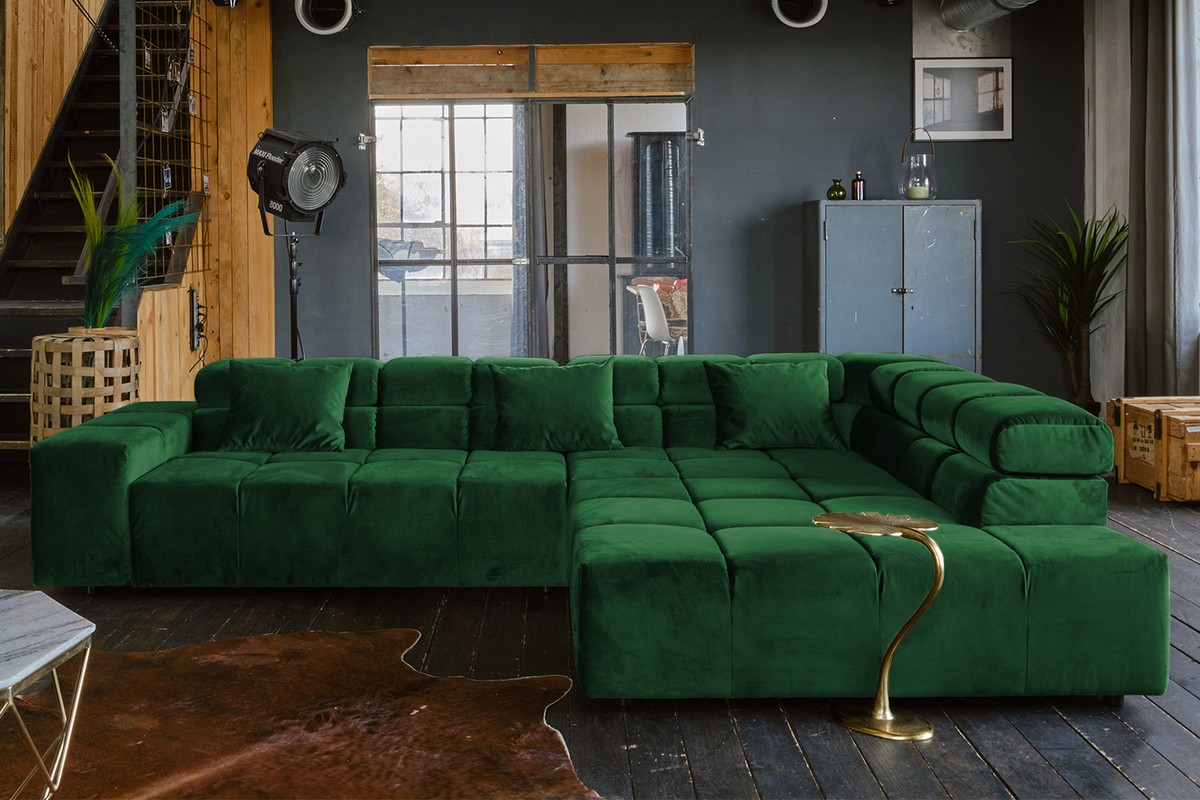 KAWOLA Sofa NEVADA Ecksofa Velvet smaragd Recamiere rechts  - Onlineshop MS Möbel Style
