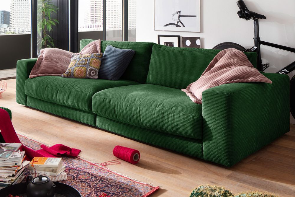 KAWOLA Sofa MADELINE 3-Sitzer Cord smaragd