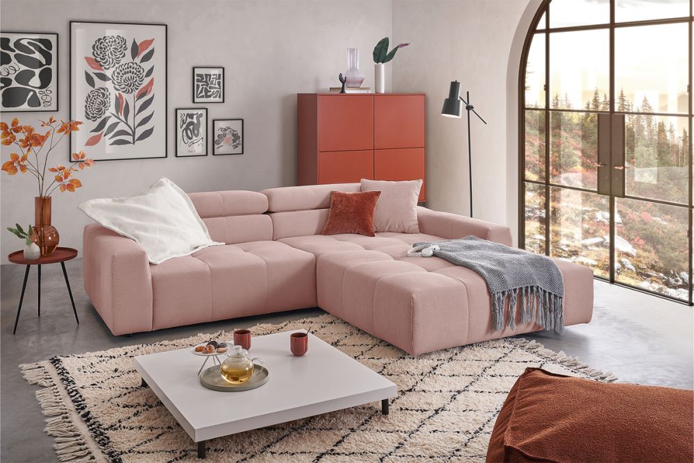 KAWOLA Sofa RENO Ecksofa Feincord rosa