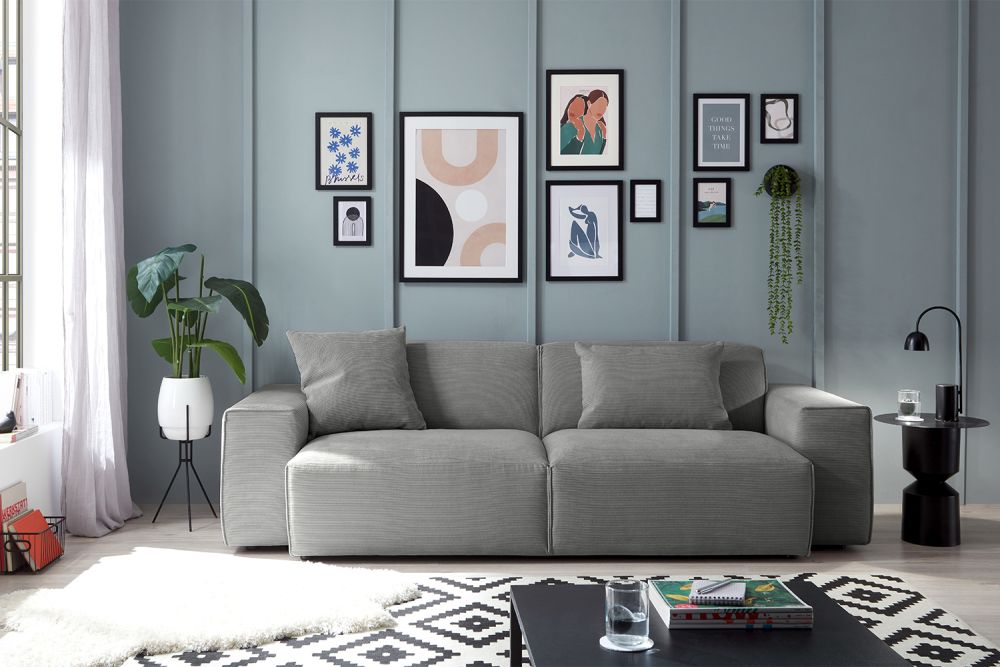 KAWOLA Sofa RANI 3-Sitzer Feincord grau