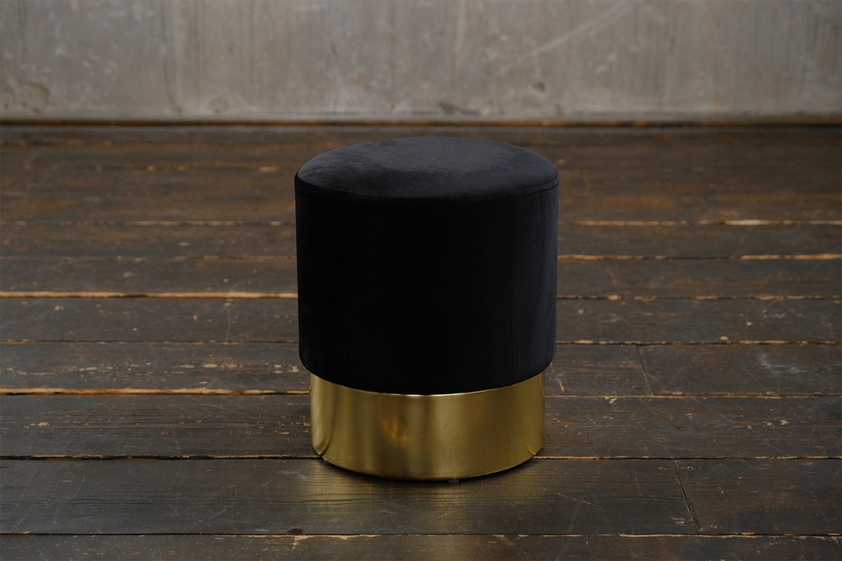 KAWOLA Hocker LIZA Polsterhocker Pouf Velvet schwarz Fuß gold  - Onlineshop MS Möbel Style