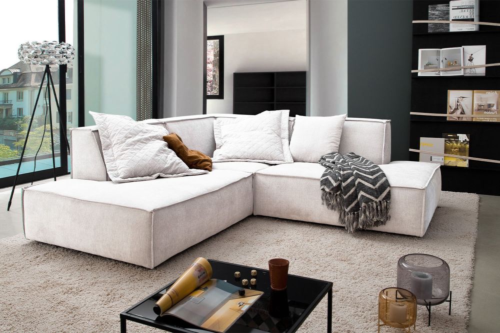 B-Ware KAWOLA Sofa SAMU Ecksofa Stoff beige Recamiere links