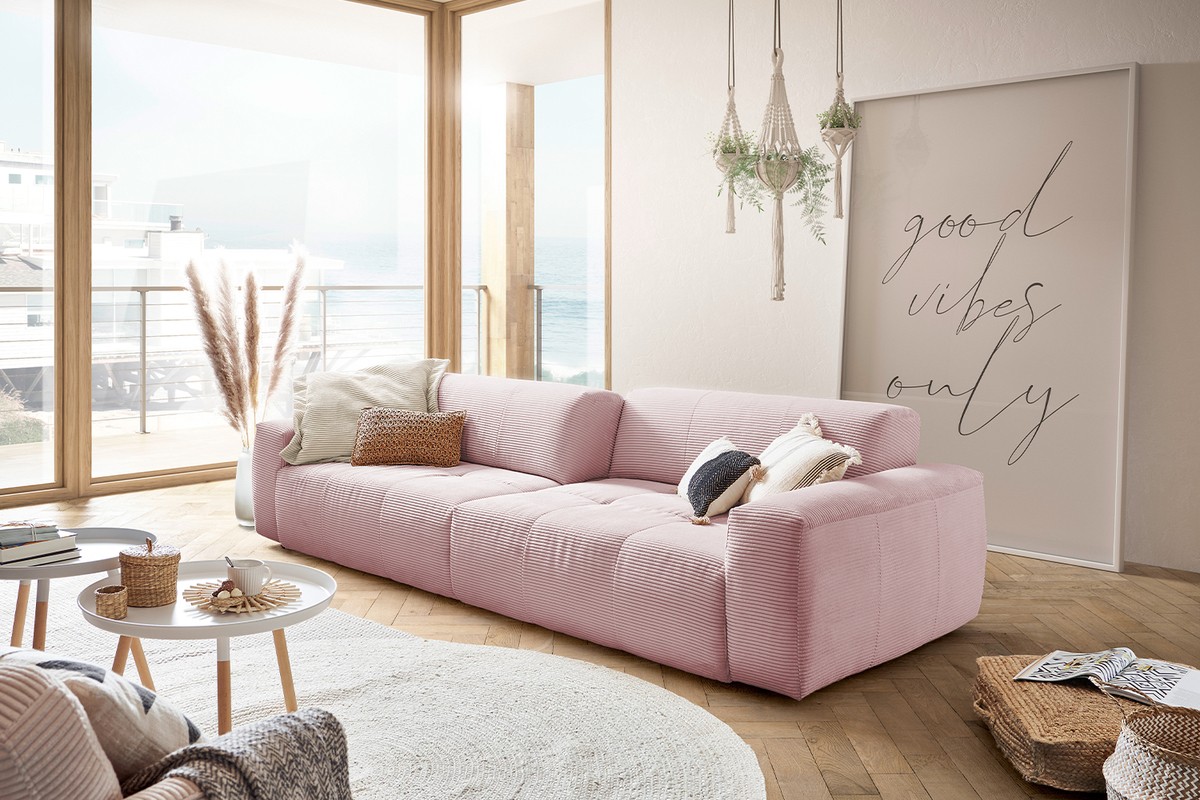 KAWOLA Sofa PALACE 3 Sitzer mit Sitztiefenverstellung Cord rosa  - Onlineshop MS Möbel Style