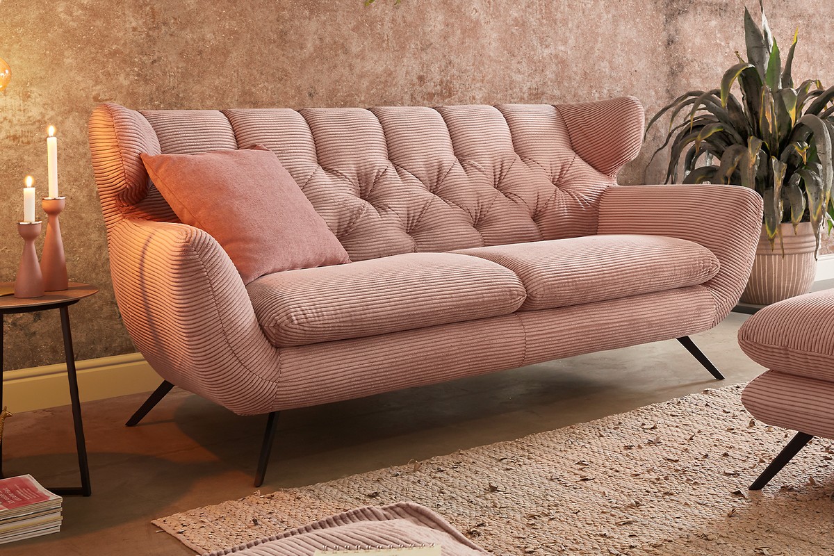 KAWOLA Sofa CHARME 2,5 Sitzer Cord rosa  - Onlineshop MS Möbel Style