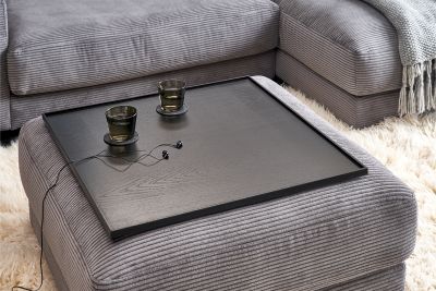 KAWOLA Holztablett MADELINE Eiche schwarz groß für Hocker schwarz;70 x 70 cm