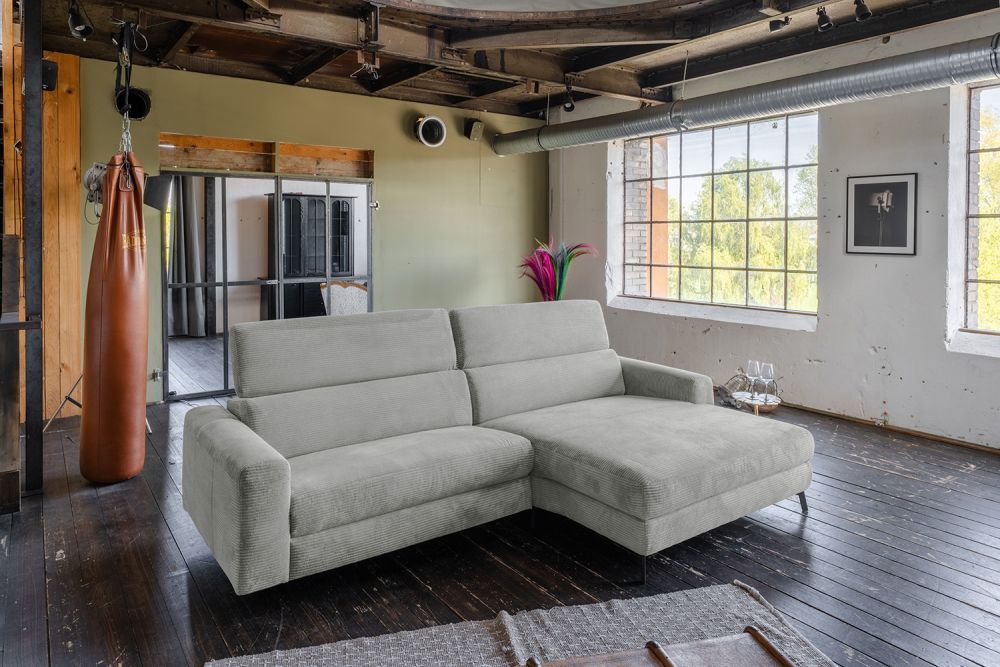 KAWOLA Sofa LAISKA Ecksofa Cord hellgrau