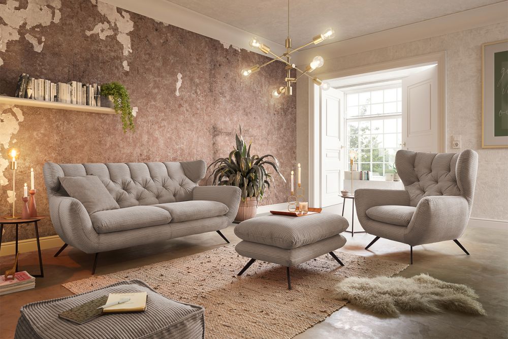 KAWOLA Sitzgruppe CHARME Sofa Sessel Hockerbank Cord taupe